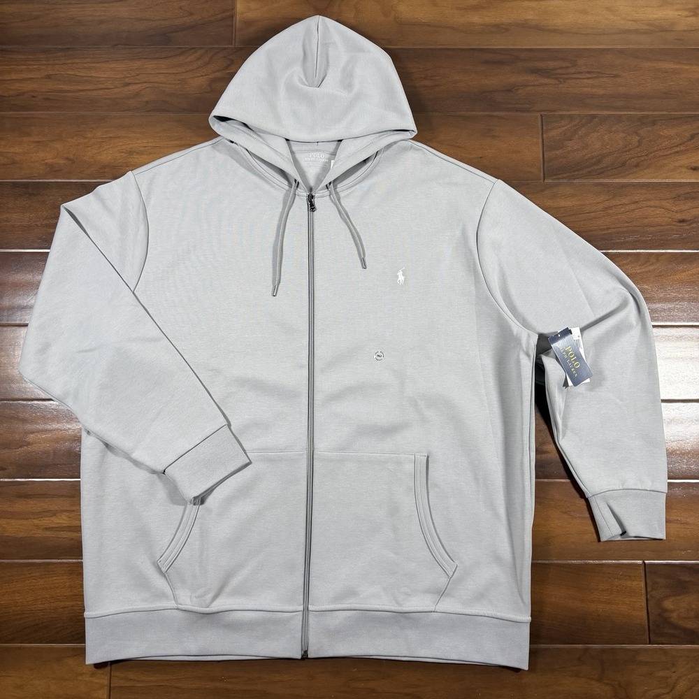 Polo Ralph Lauren Size 3XLT Gray Zip Up Long Sleeve Hooded Sweatshirt Jacket